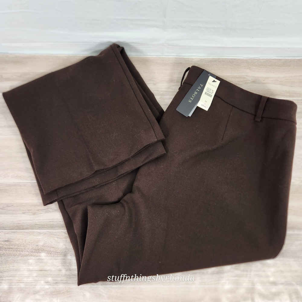 NWT Talbots Womens Signature Dress‎ Pants Brown Flat Front Straight Fit 16/36x33